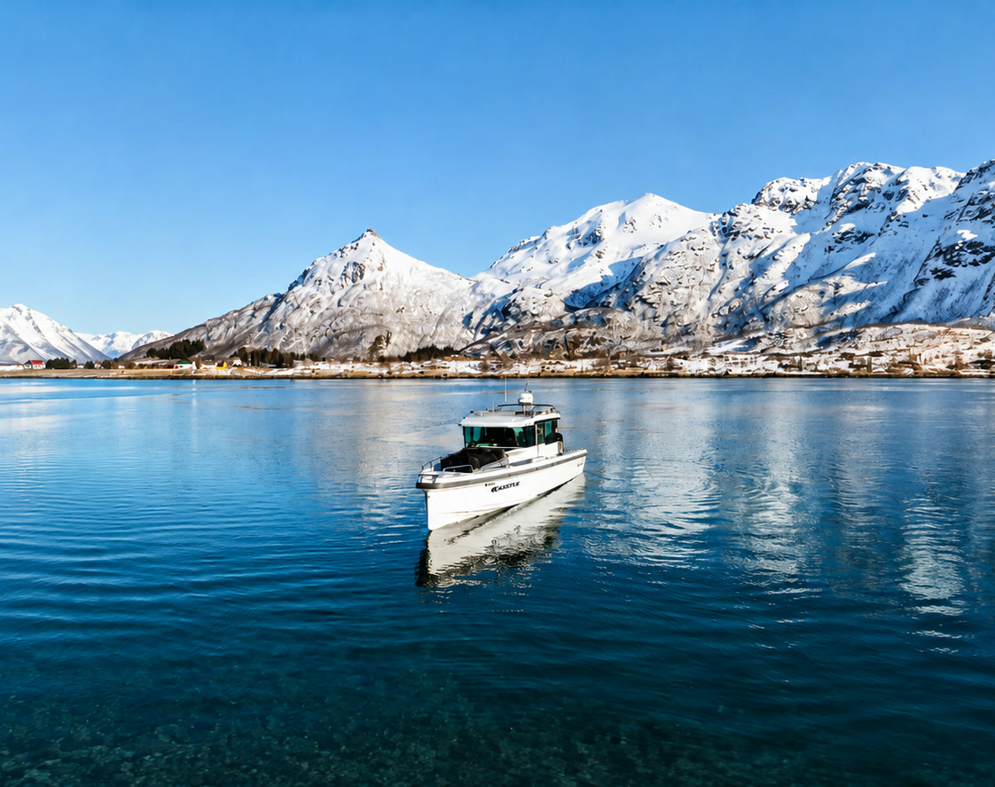L’Axopar 37 naviguant entre les fjords des Lofoten